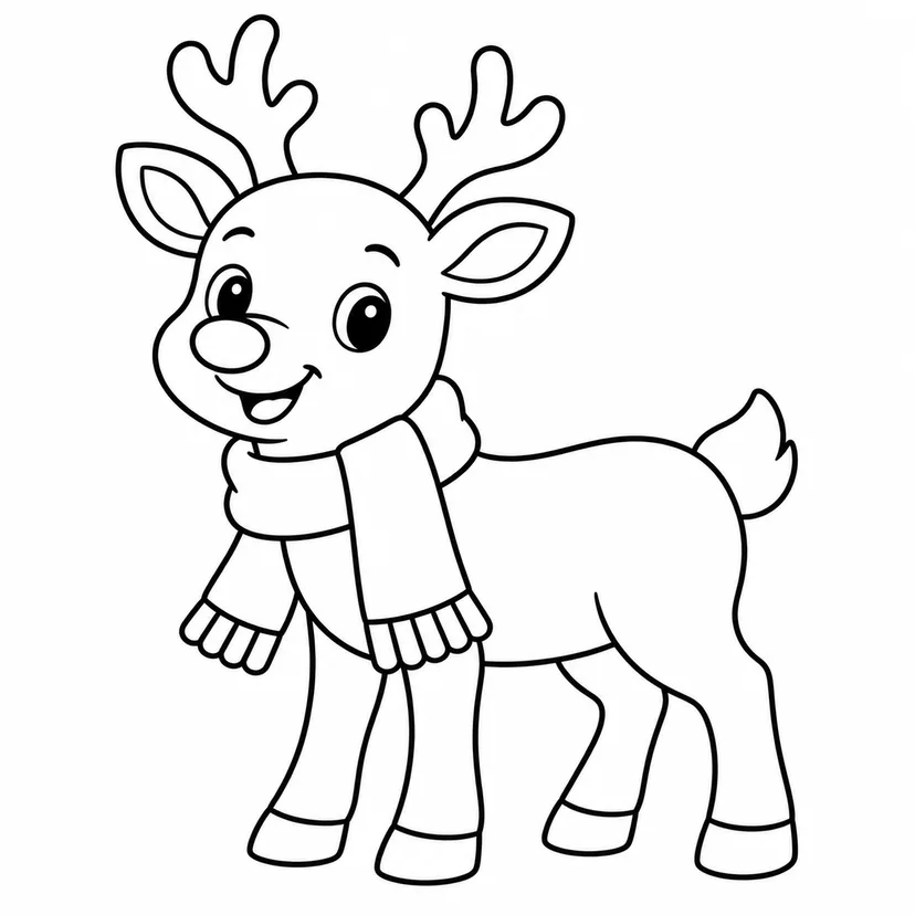 マフラーのトナカイの塗り絵