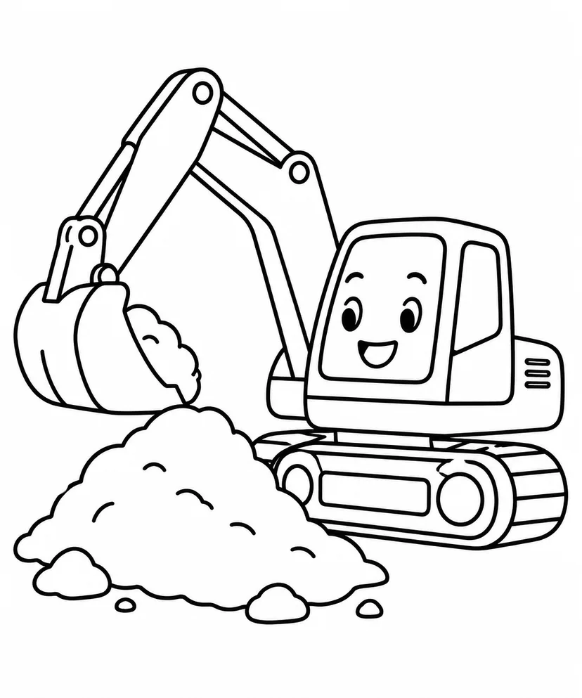 ショベルカーと土の山の塗り絵