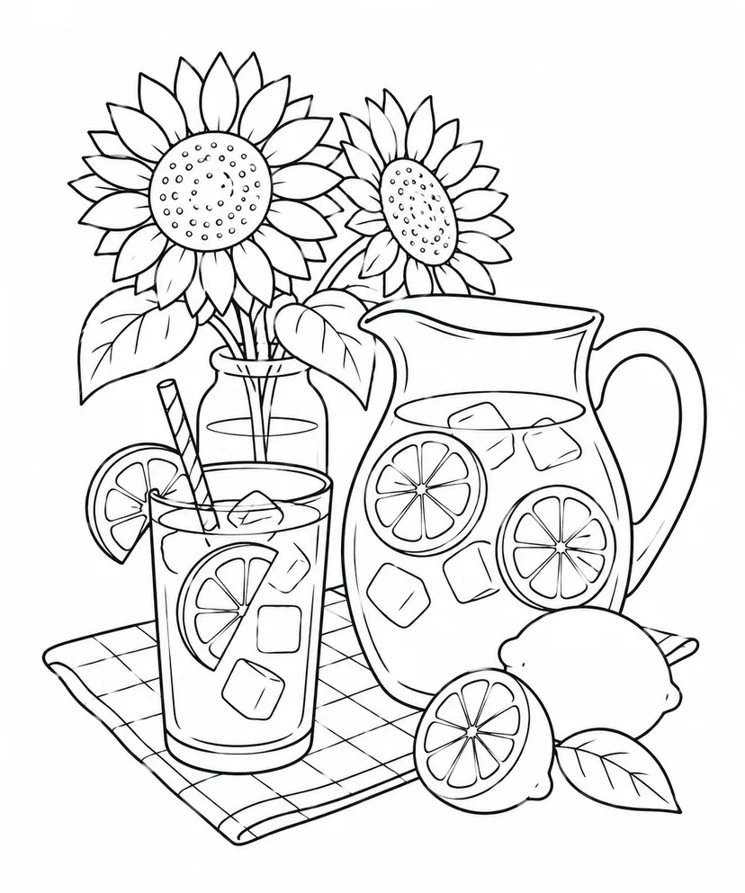 Desenho de Girassóis e limonada para colorir