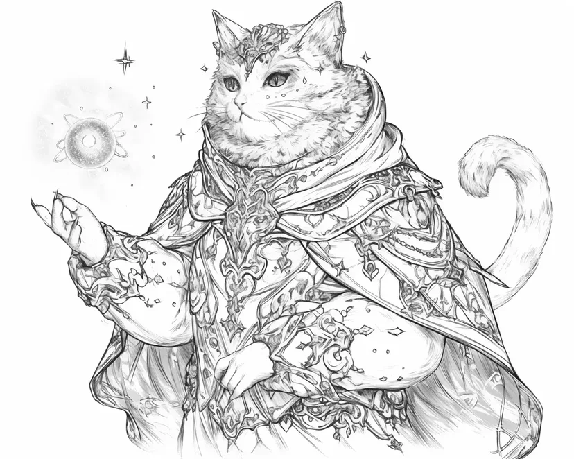 魔法の猫賢者の塗り絵