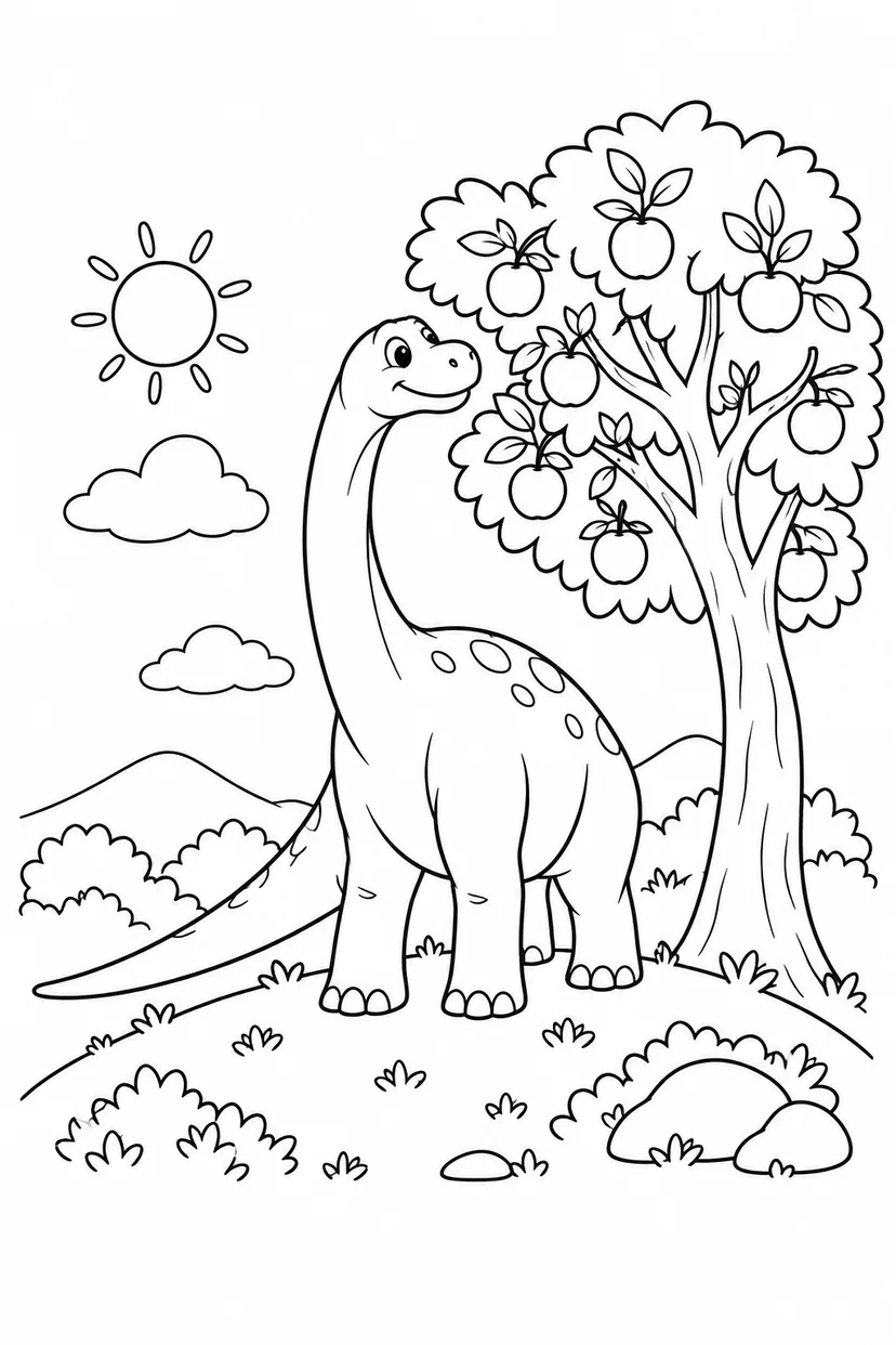ディプロドクスと木の実の丘の塗り絵