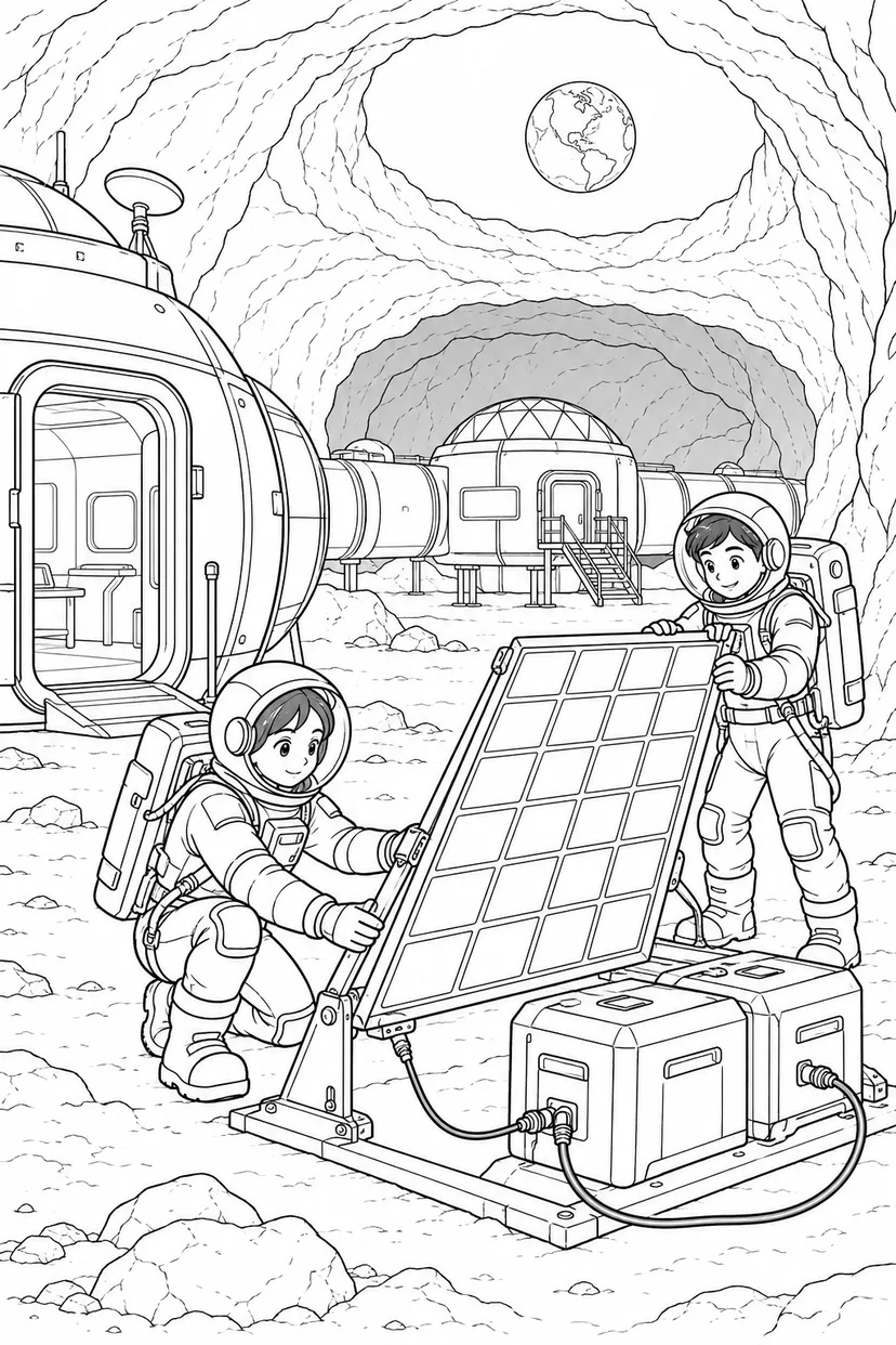 月の溶岩洞基地：太陽光パネルの設置の塗り絵