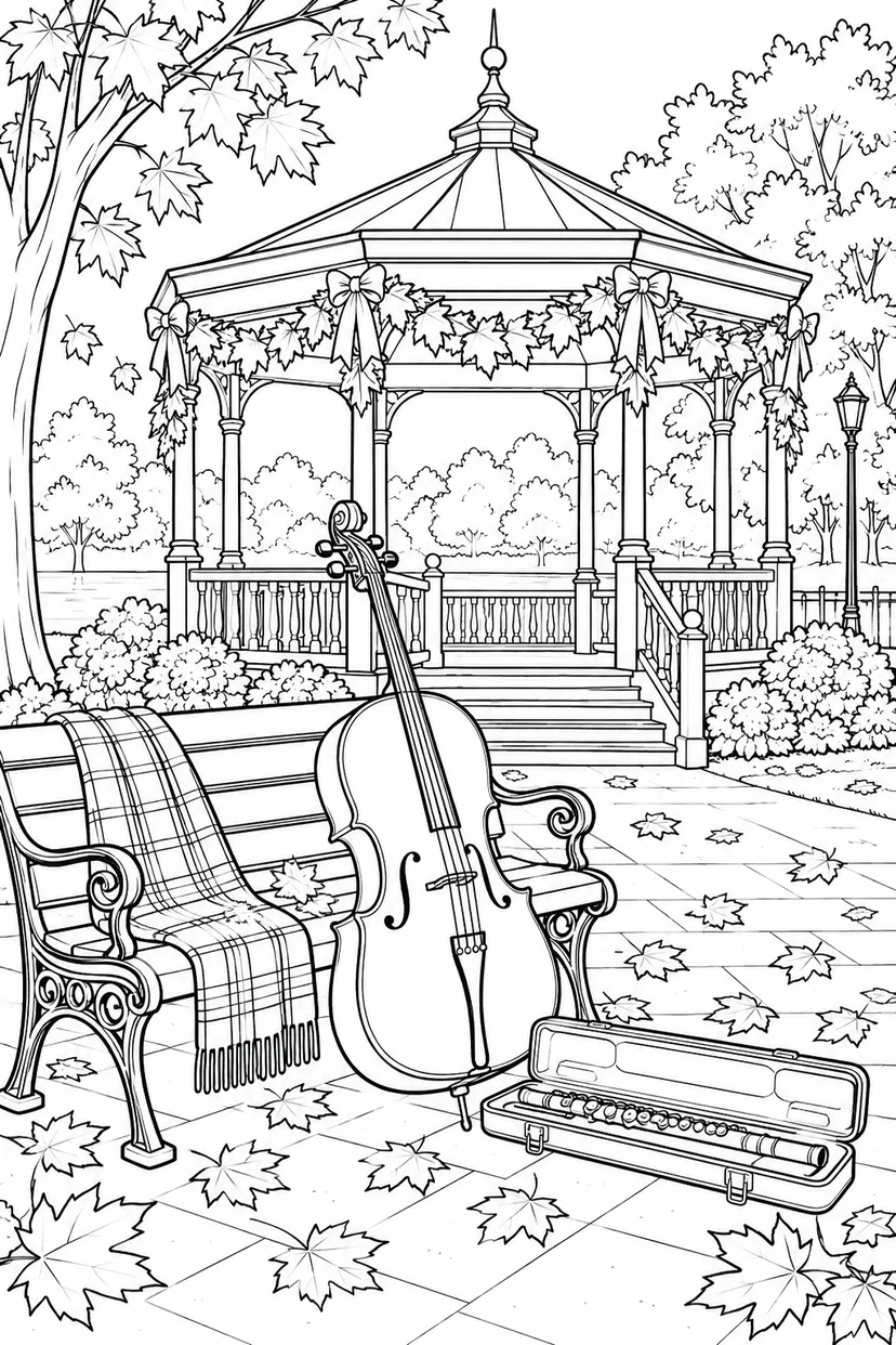 秋の野外音楽会のステージの塗り絵