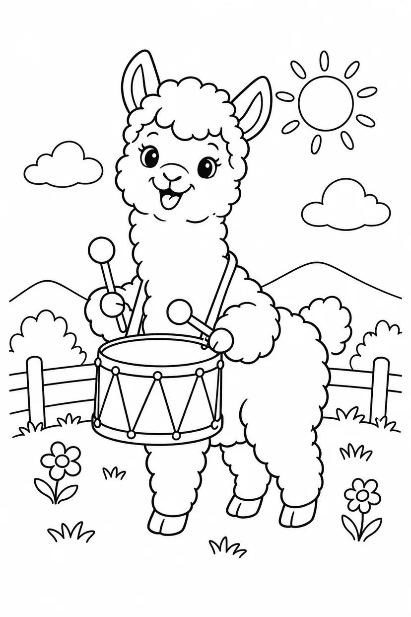 アルパカの小さな音楽会の塗り絵
