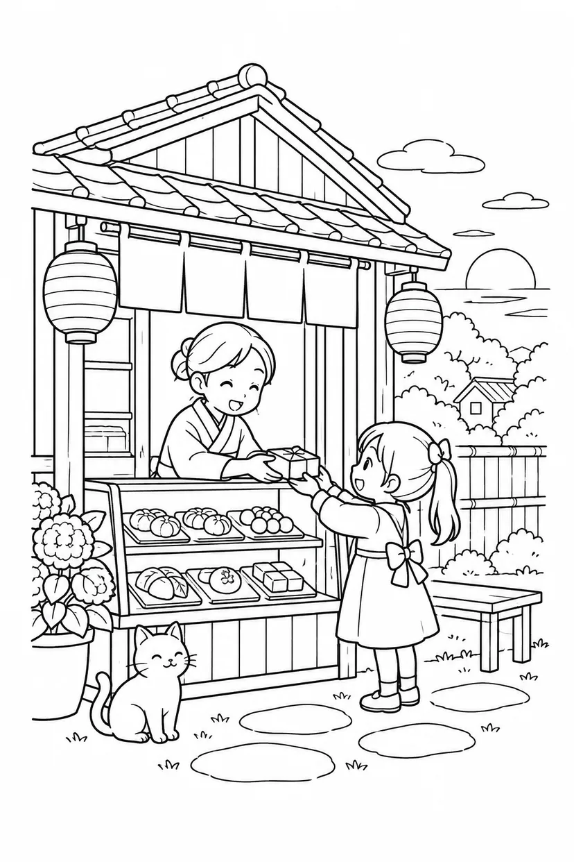 夕方の小さな和菓子屋の塗り絵