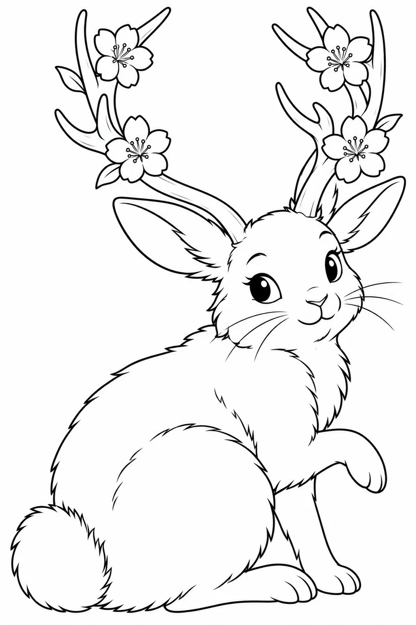 花のつののうさぎの塗り絵