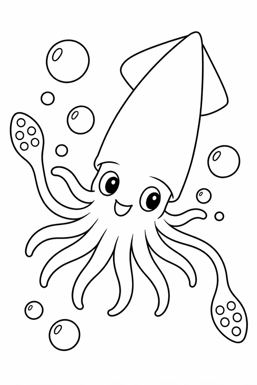 イカと水の泡の塗り絵