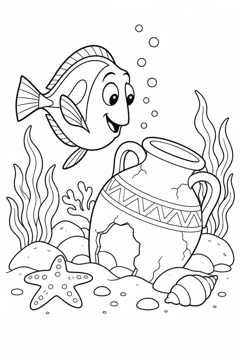 ナンヨウハギと沈んだ壺の塗り絵