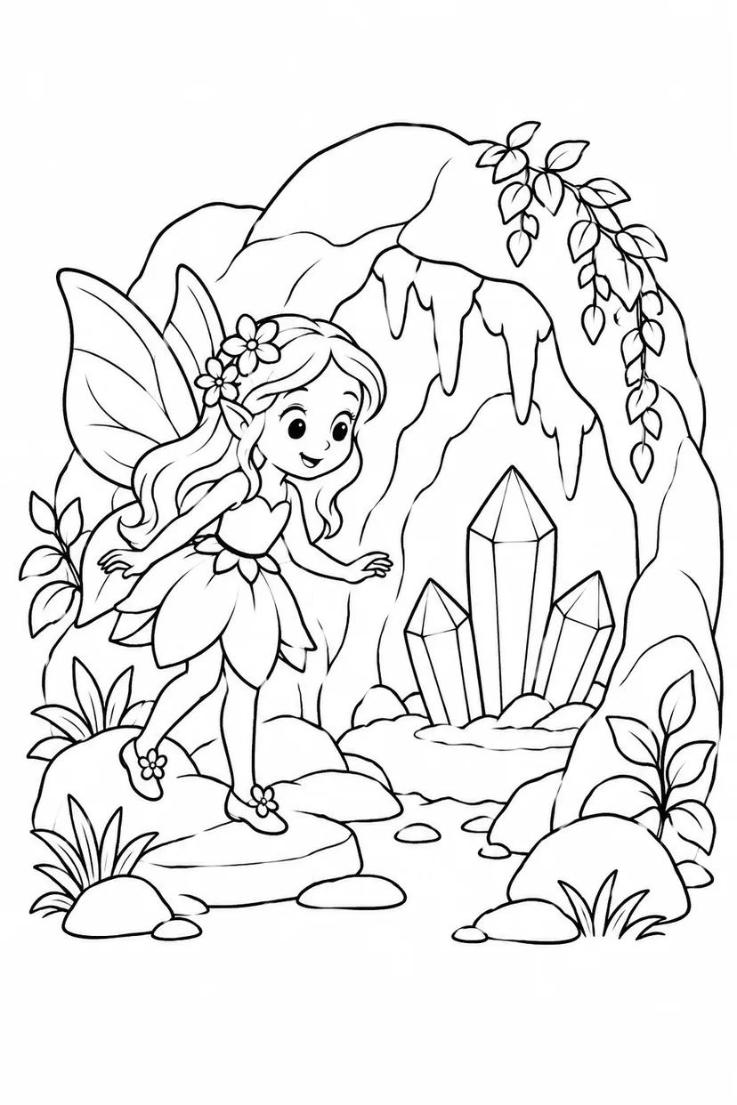 花の妖精と水晶の洞窟の塗り絵