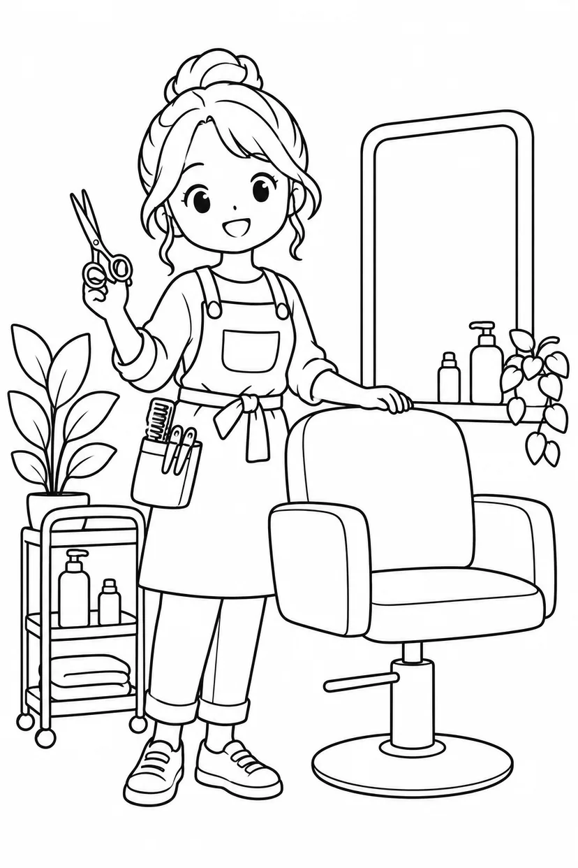 美容師さんとはさみの塗り絵