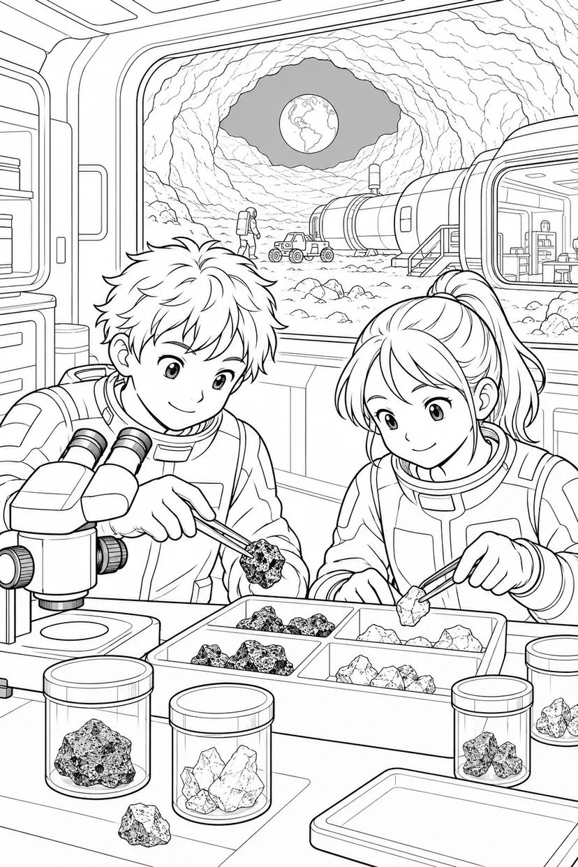 月の溶岩洞基地：試料を分ける研究室の塗り絵
