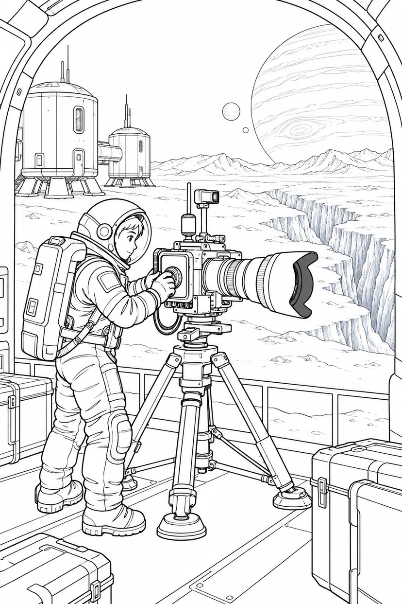 氷の衛星の探査基地：観測カメラの調整の塗り絵