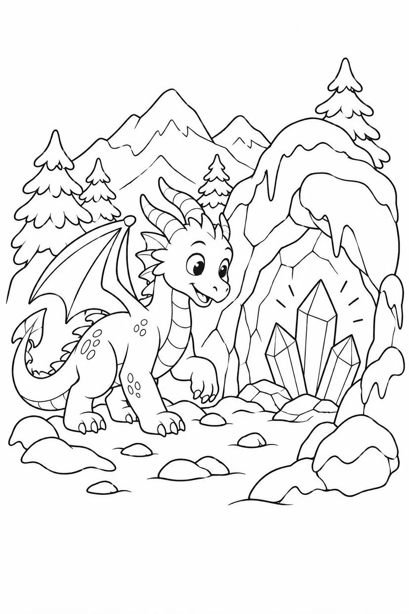 雪のドラゴンと水晶の洞窟の塗り絵