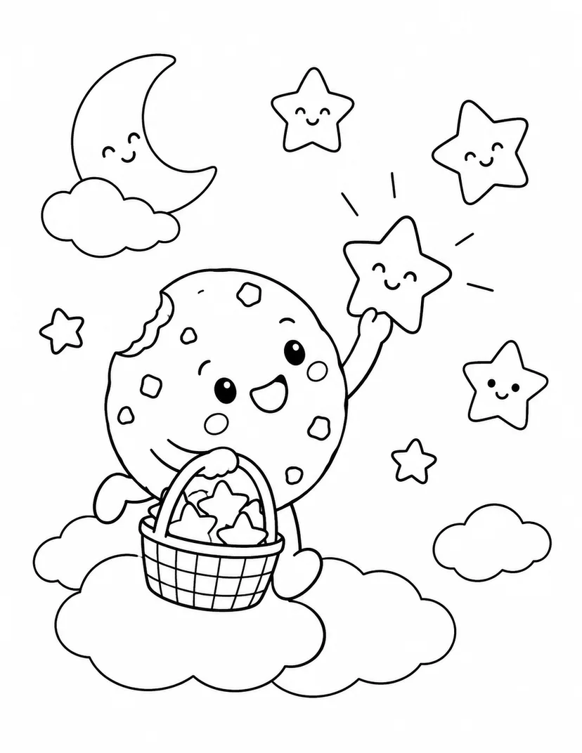 クッキーの星あつめの塗り絵