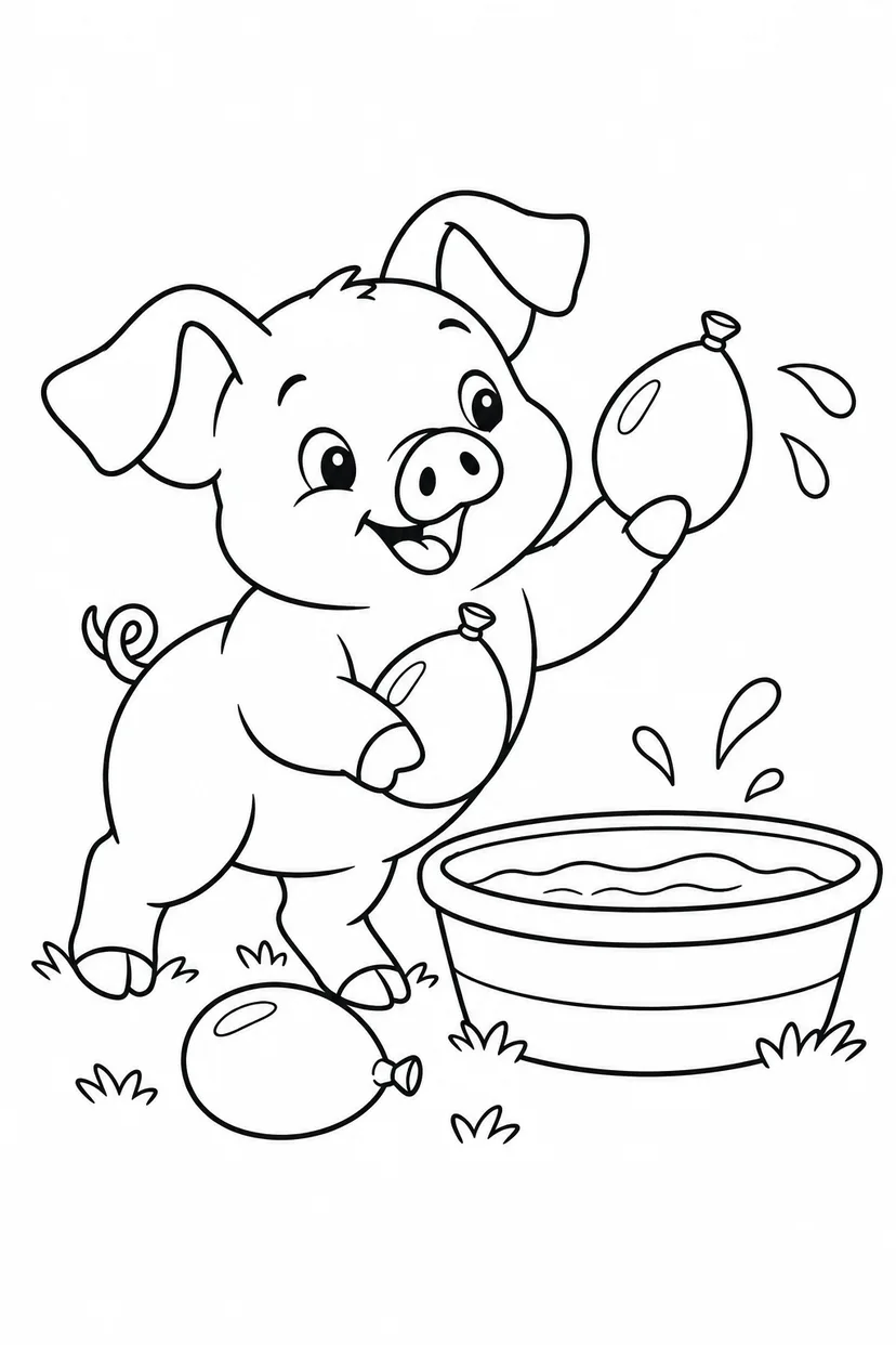 こぶたの水ふうせんの塗り絵