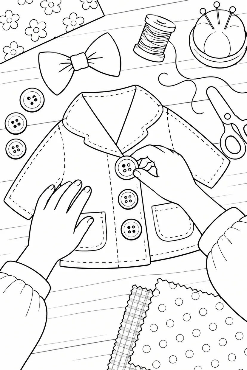 衣装づくりのテーブルの塗り絵