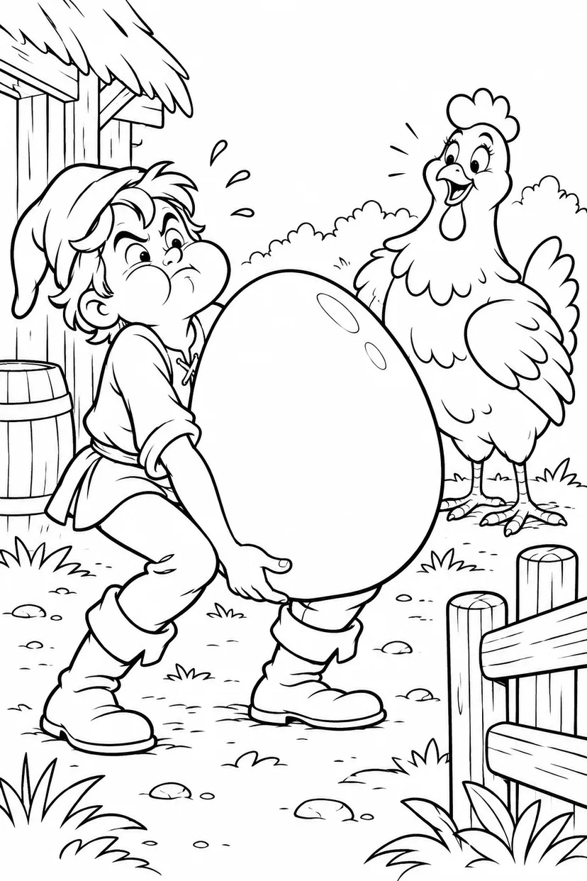 Jack and the Beanstalk・Comedy — The golden egg is too heavy coloring page