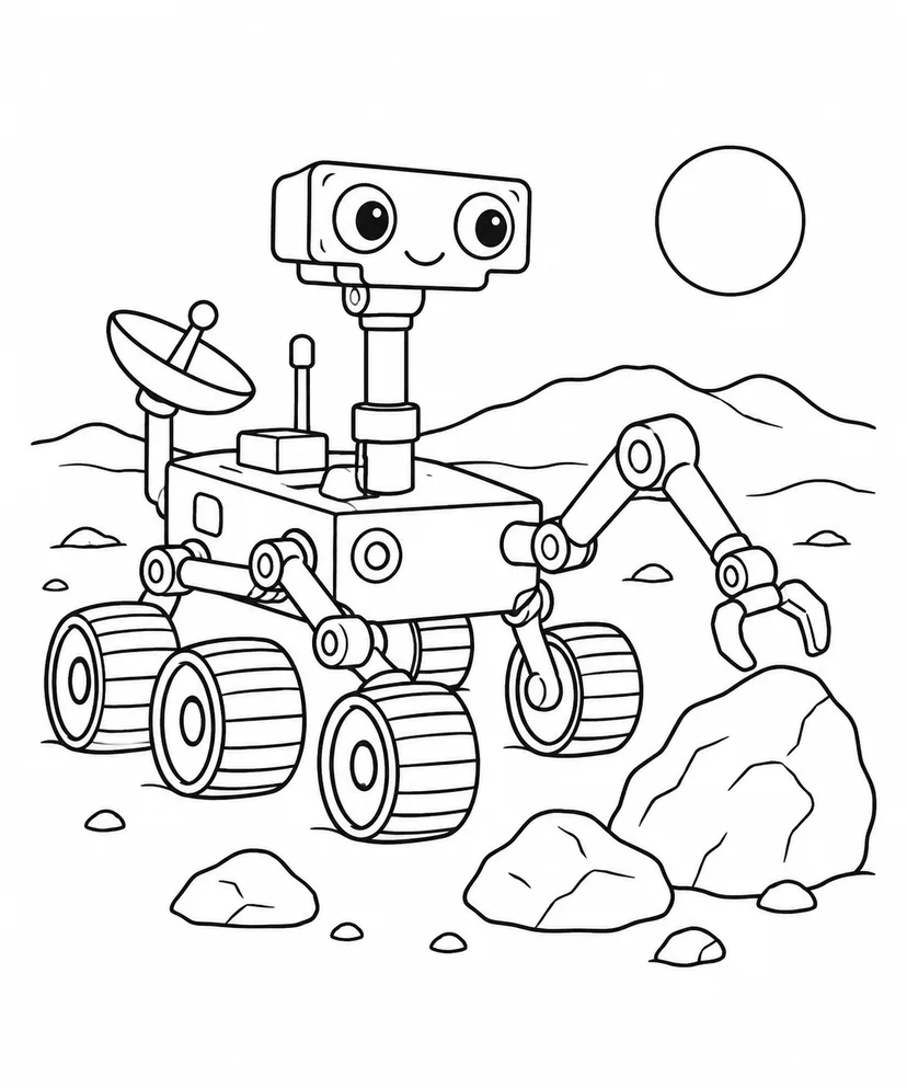 火星探査車と岩の塗り絵