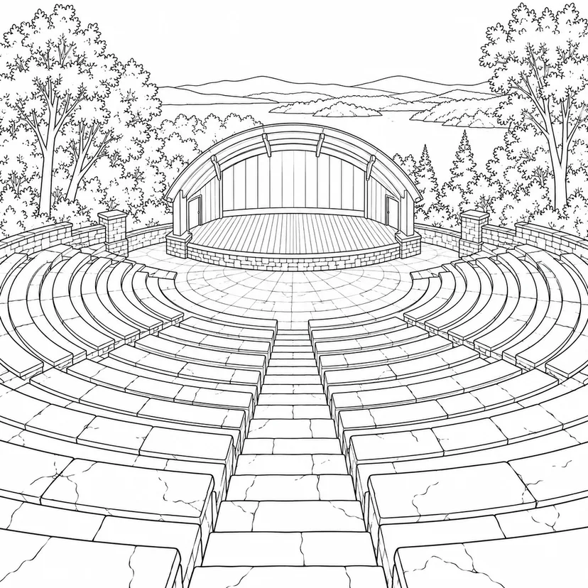 Coloriage Gradins vides d’un théâtre de plein air