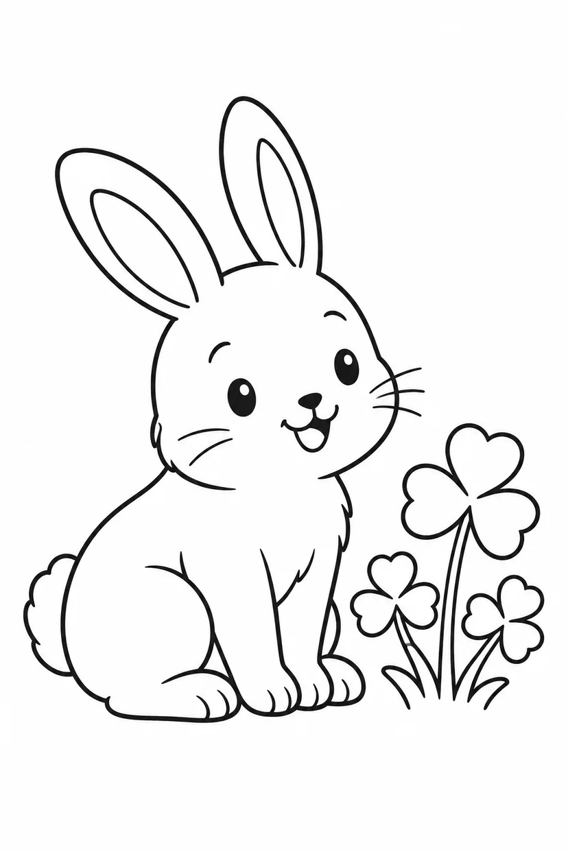 うさぎとクローバーの塗り絵