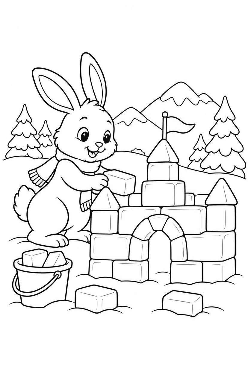 うさぎの氷のお城の塗り絵