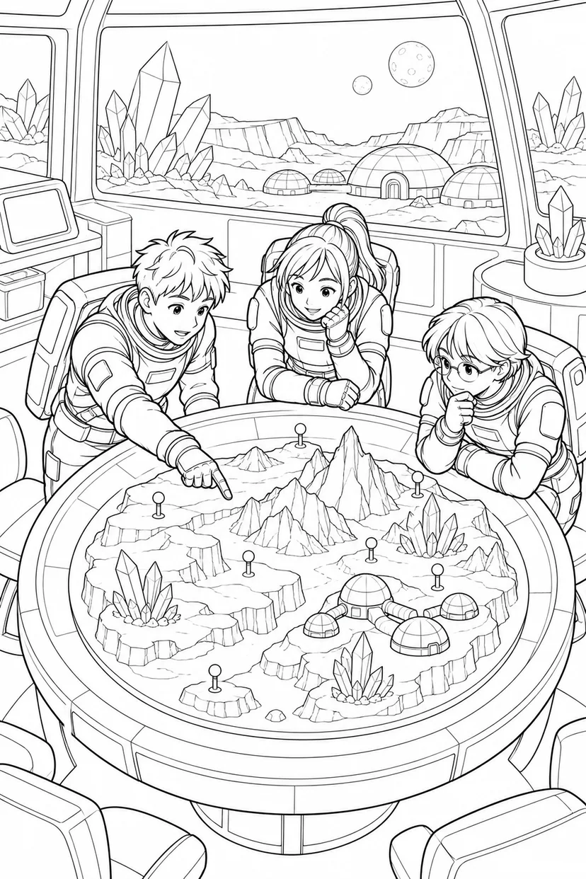 空想の結晶惑星の基地：地形模型と作戦会議の塗り絵