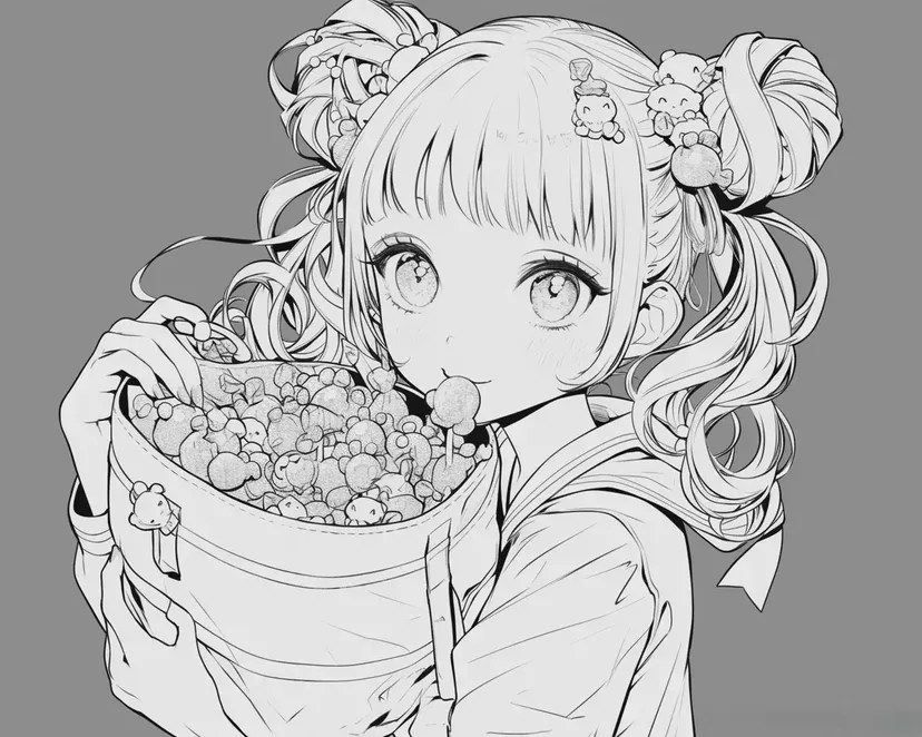 ポップコーンを楽しむ少女の塗り絵