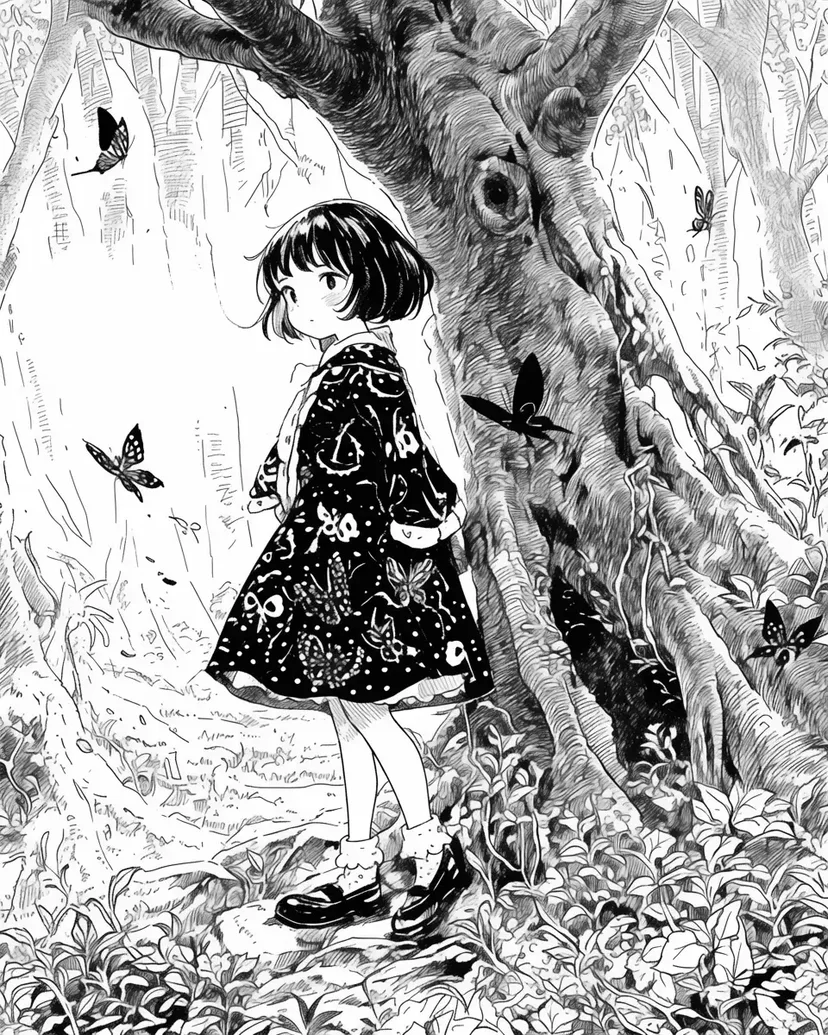 Dibujo de Chica en el Bosque Brillante para colorear