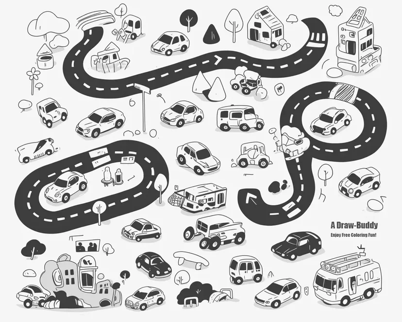 Desenho de Aventura na Cidade dos Mini Carros para colorir