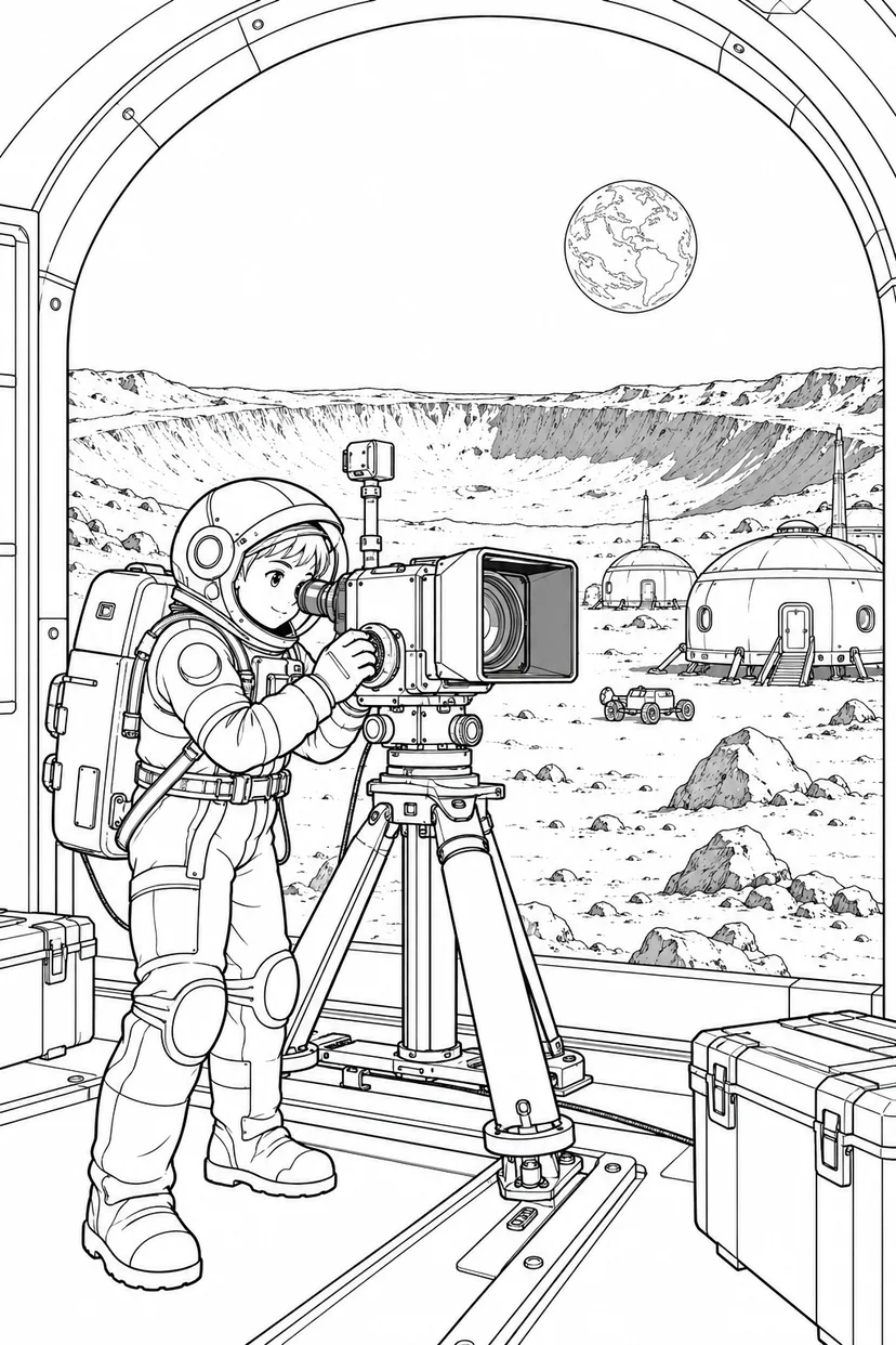 月のクレーター基地：観測カメラの調整の塗り絵