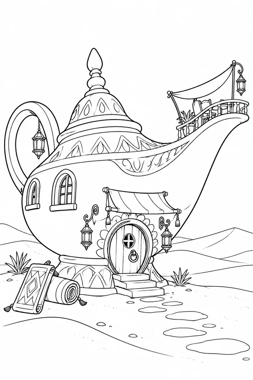 夜の砂漠のランプの宿の塗り絵