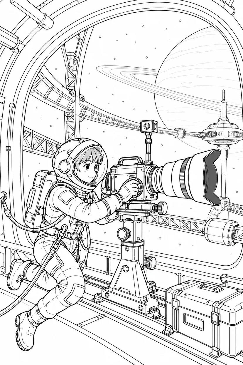 環のある惑星の軌道基地：観測カメラの調整の塗り絵