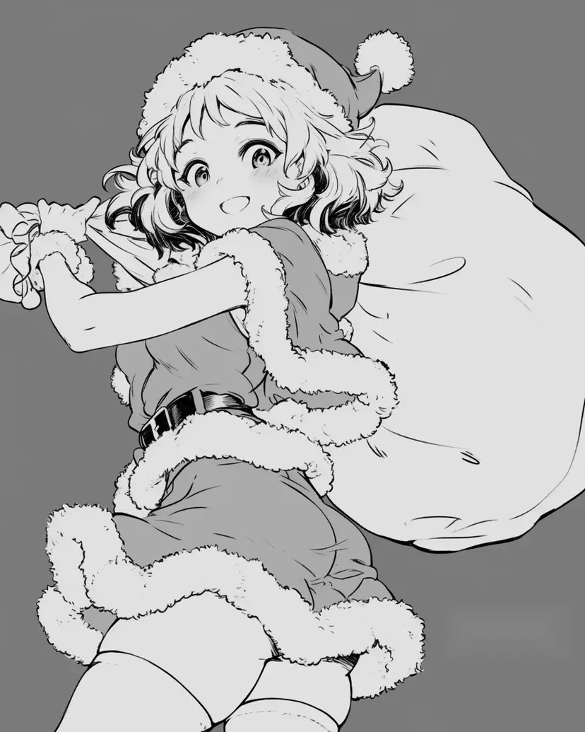 元気いっぱいのサンタガールの塗り絵