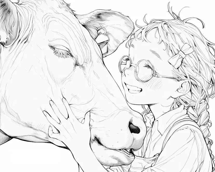 Dibujo de Amistad con una Vaca para colorear