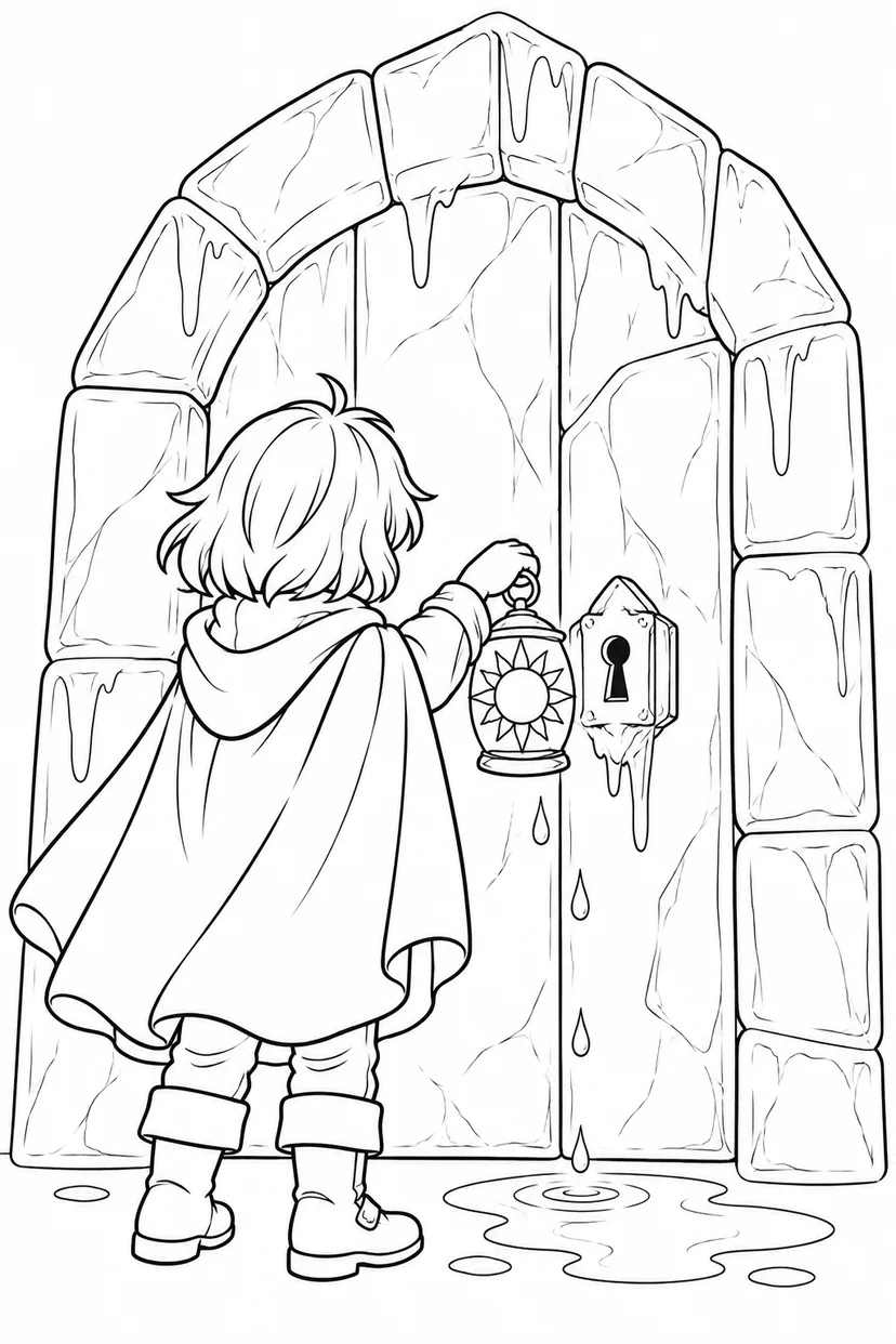 氷の扉をとかす小さな太陽の塗り絵