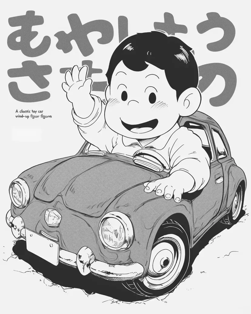 Dibujo de Niño Montando un Coche de Juguete para colorear