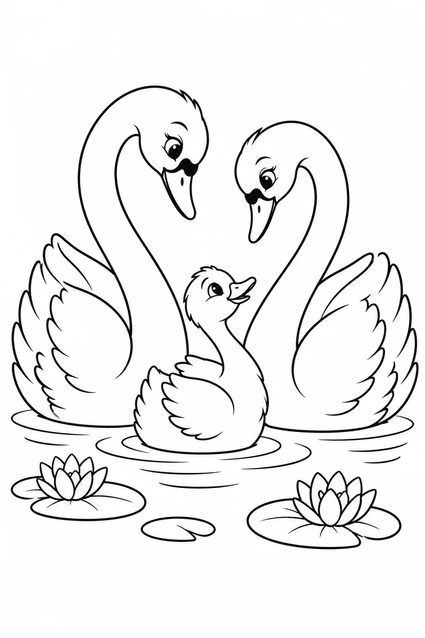 醜いアヒルの子：白鳥からのやさしいお迎えの塗り絵