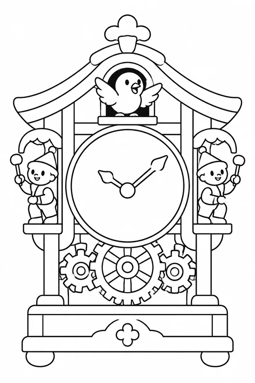 からくり時計と歯車の塗り絵