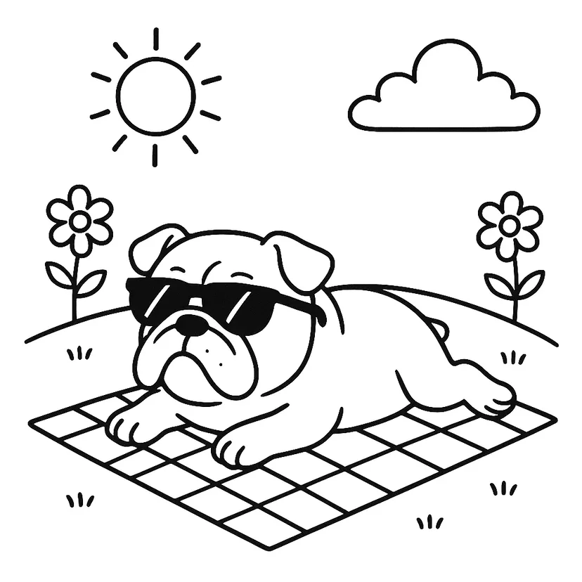 Dibujo de Perro con Gafas de Sol Tomando el Sol para colorear