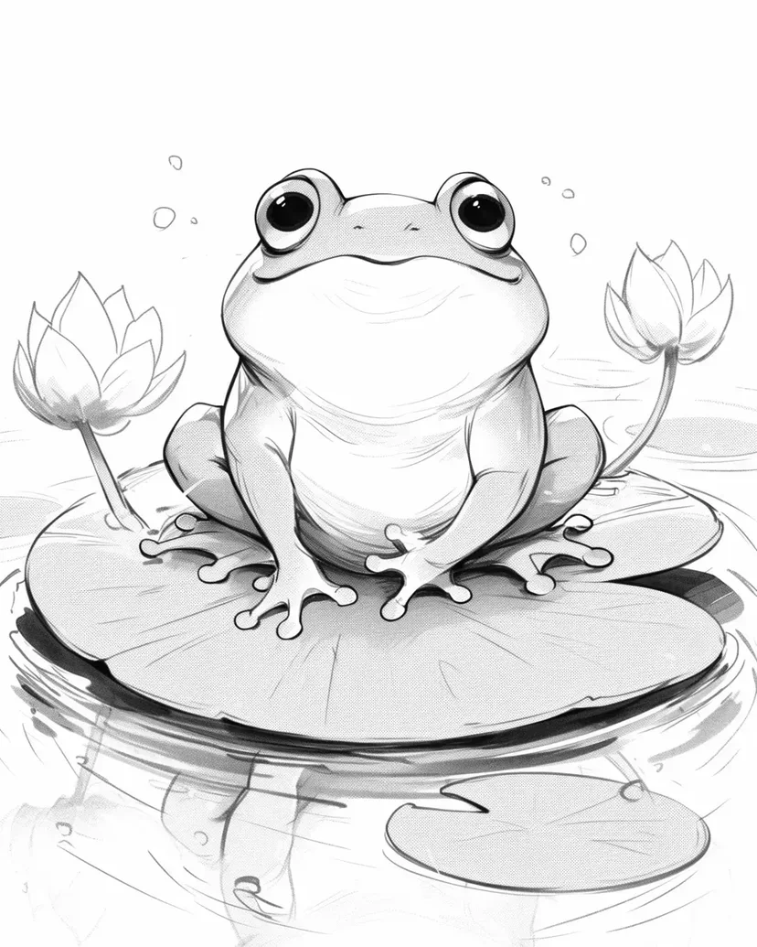 Desenho de Sapo em uma Folha de Lótus para colorir