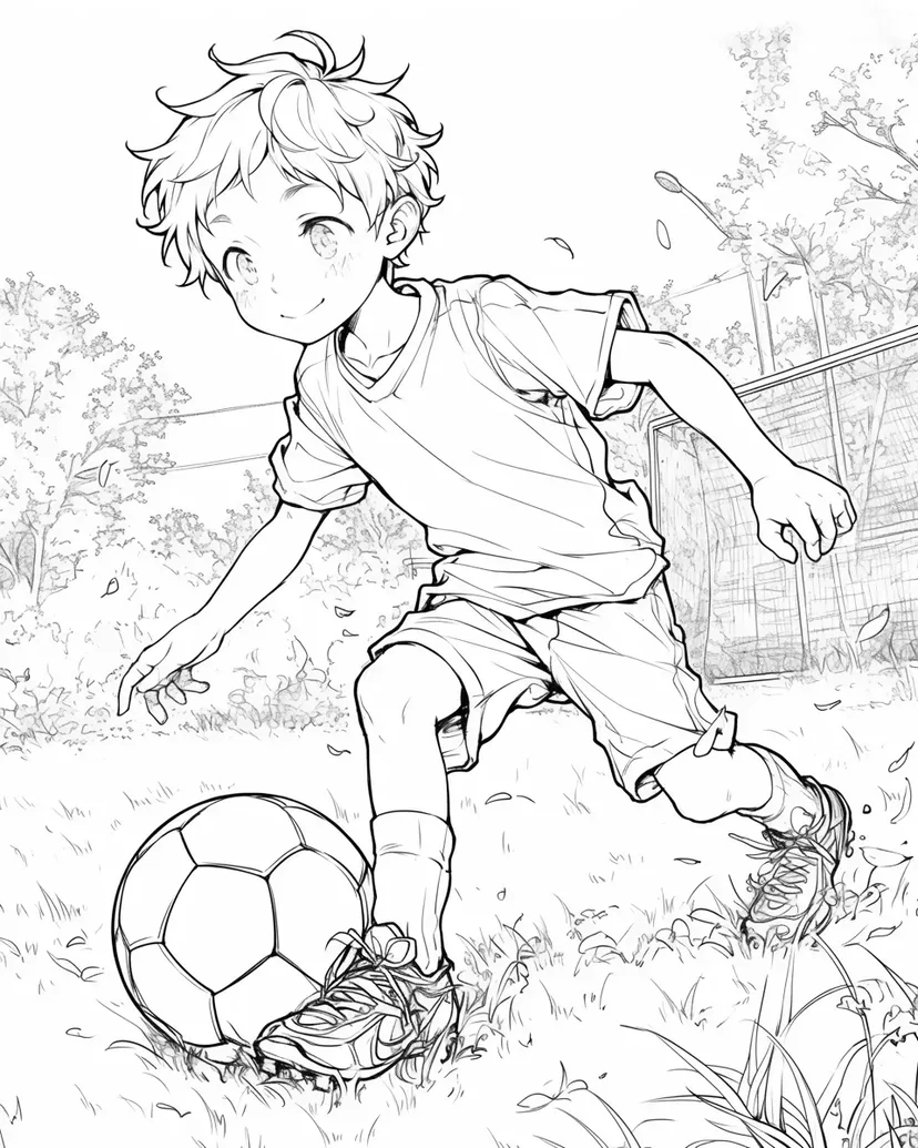 Dibujo de La aventura del niño futbolista para colorear