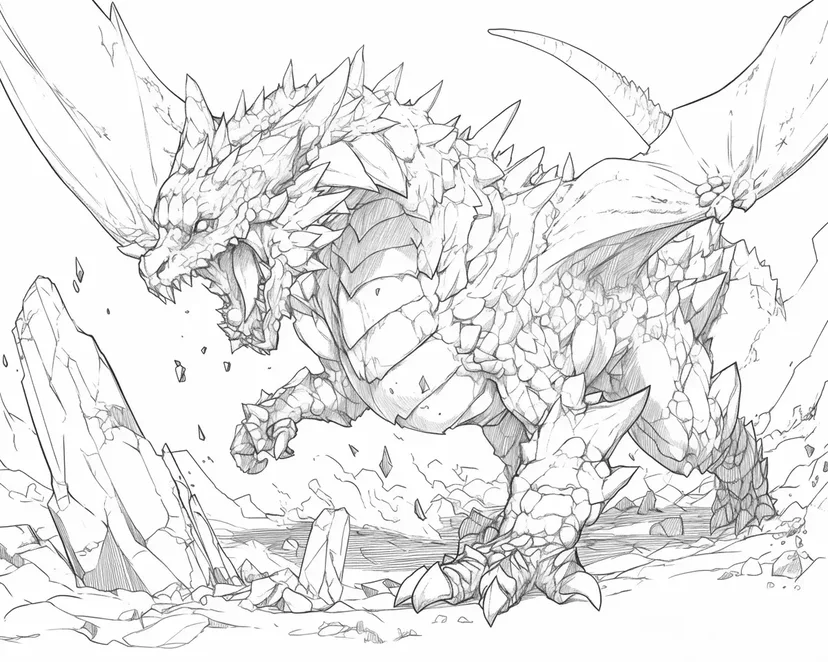Dibujo de Poderoso Dragón de Piedra para colorear