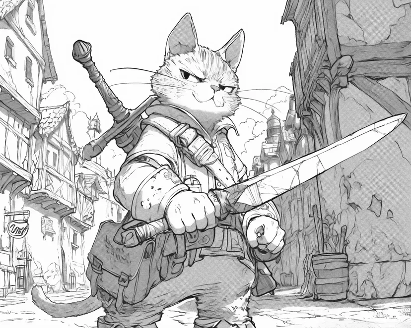 Adventurer Cat coloring page