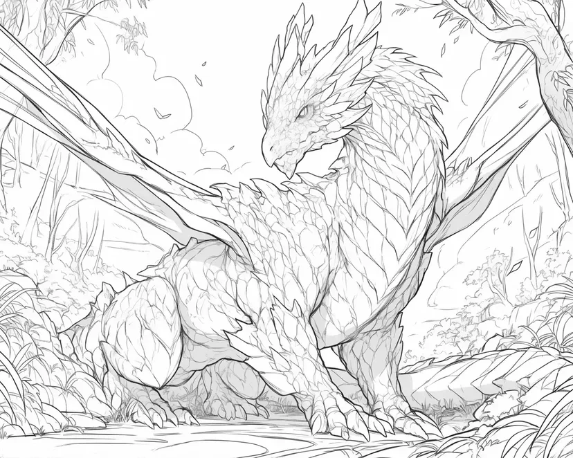 森の守護者ドラゴンの塗り絵