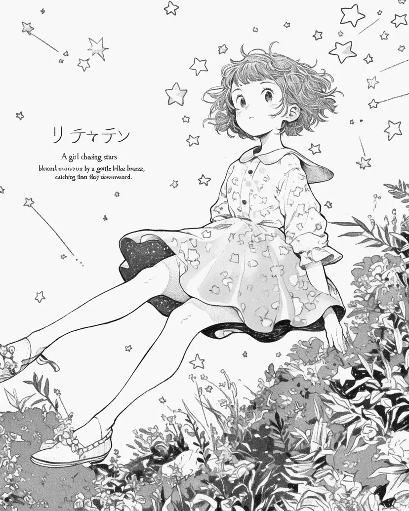A Girl Chasing Stars coloring page