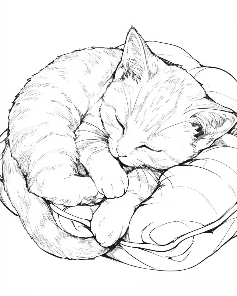 睡觉的小猫涂色页