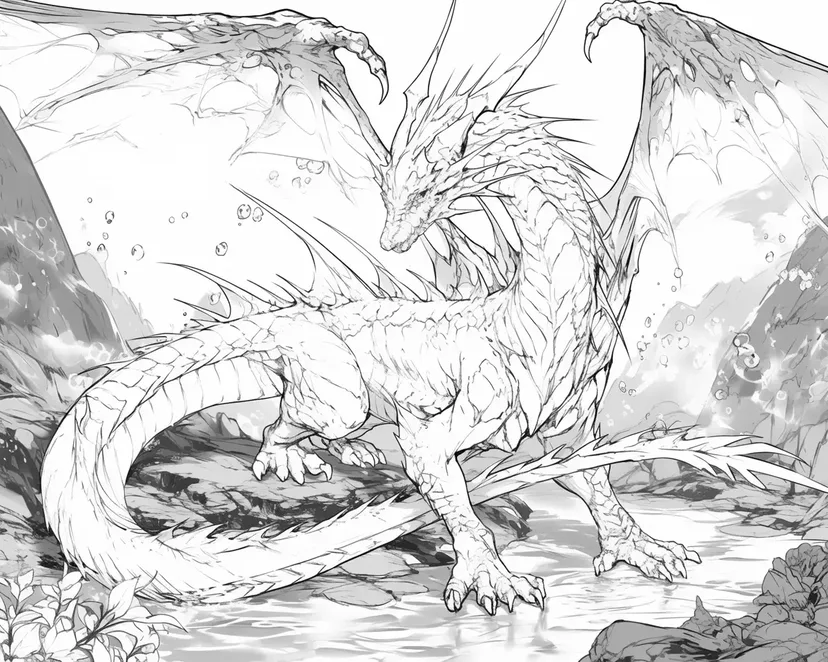 Dibujo de Dragón Gentil con Fuego Fluyente para colorear