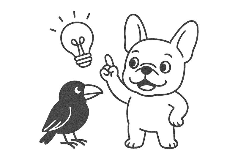 Dibujo de La Idea Brillante del Perro con un Cuervo para colorear