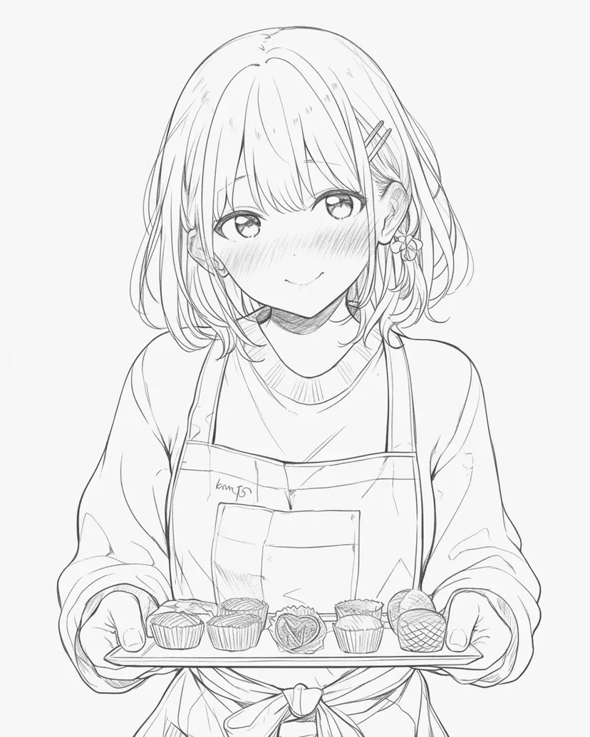 Coloriage Fille avec des Friandises Fait Maison