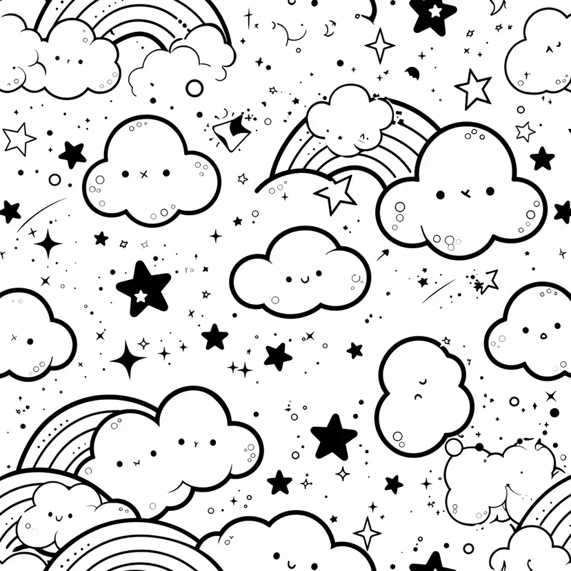 Dibujo de Nubes y Estrellas Brillantes para colorear